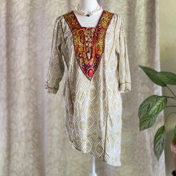 Handmade Beaded‎ Embroidered Boho Hippie Multicolor Tunic Asymmetrical Size S/M - Picture 1 of 8